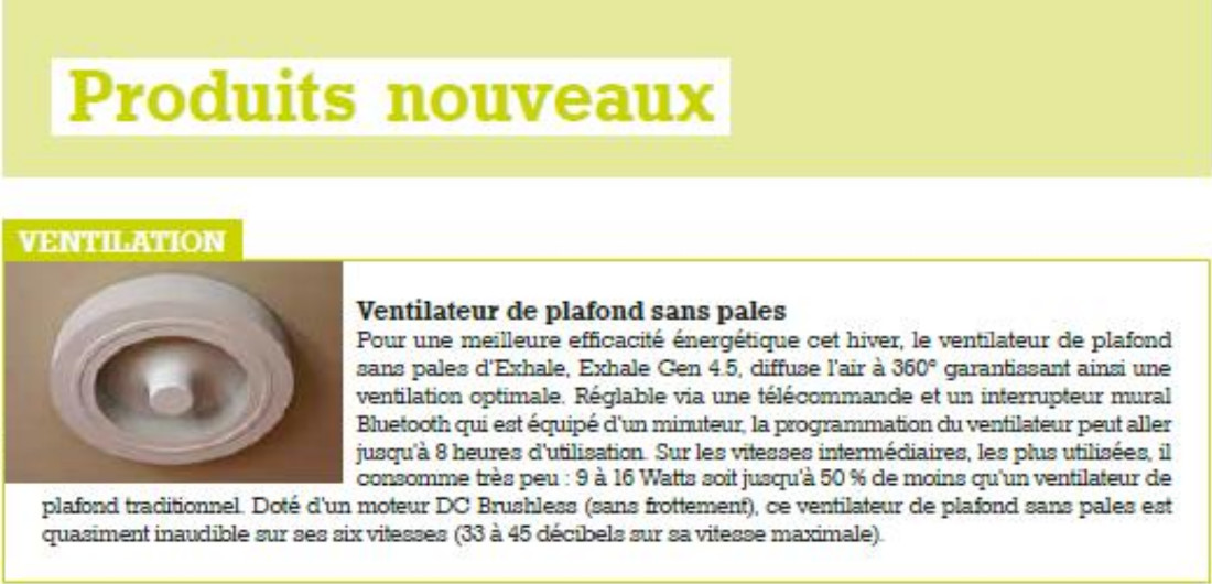 ventilateur Exhale dans magazine Maison et Jardins actuels